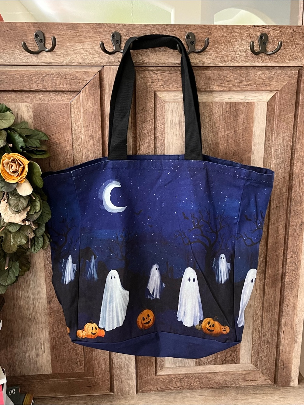 Halloween Ghost Tote Bag in Navy Blue